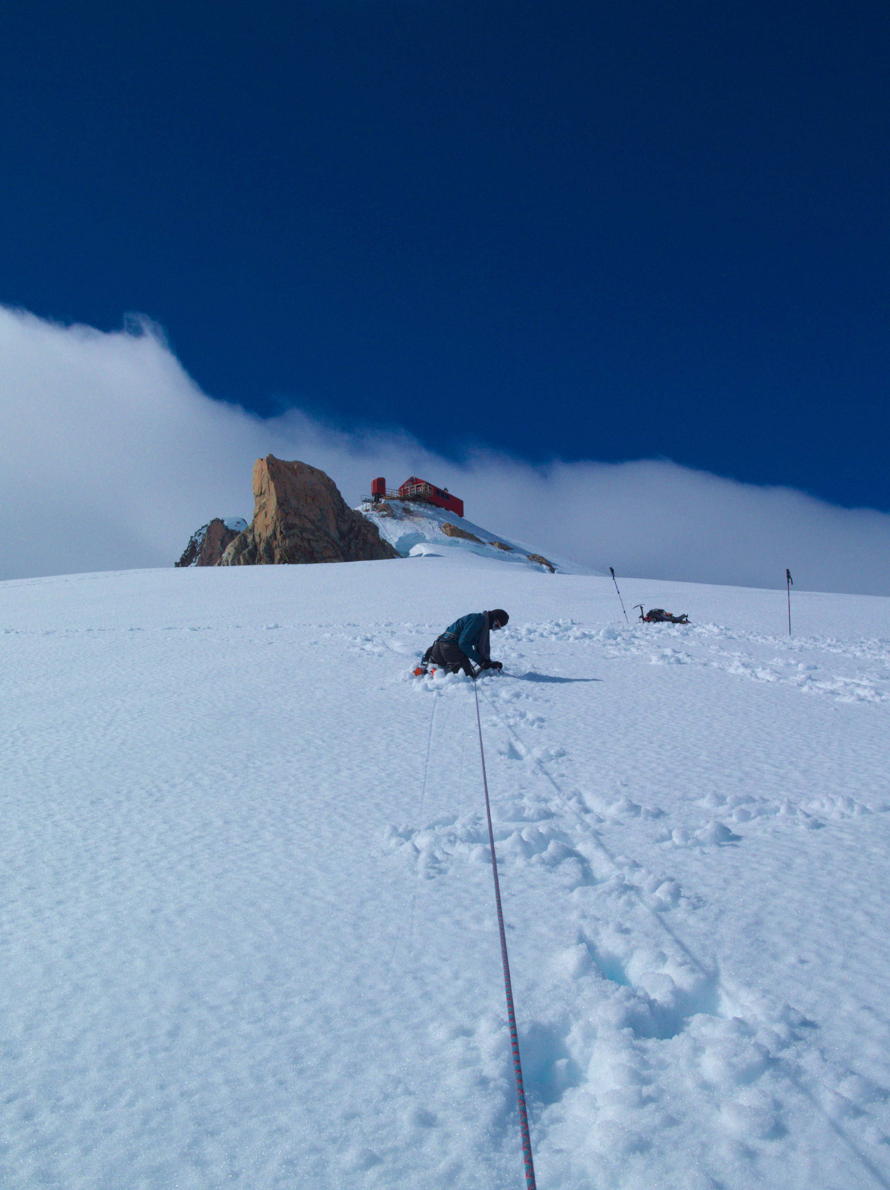 Jules practicing building an anchor after holding a fall (I ran down the hill at full pelt)