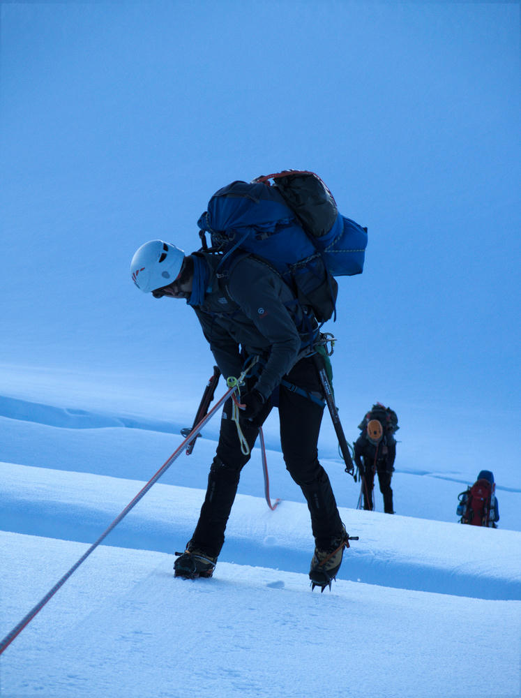 Abseiling with a fireman's belay onto the Fox
Glacier