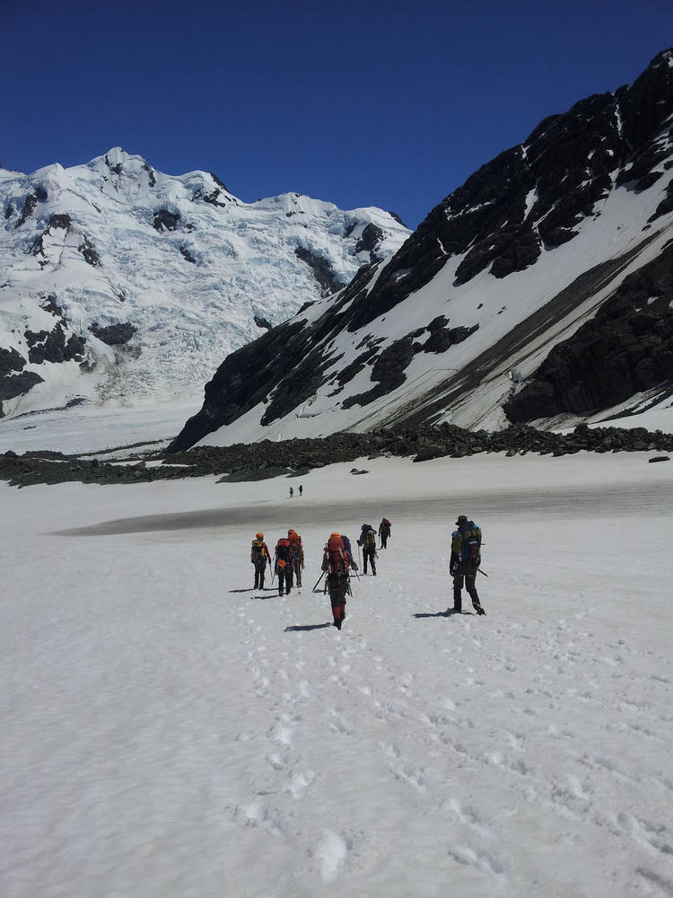 Walking back down the Darwin
Glacier