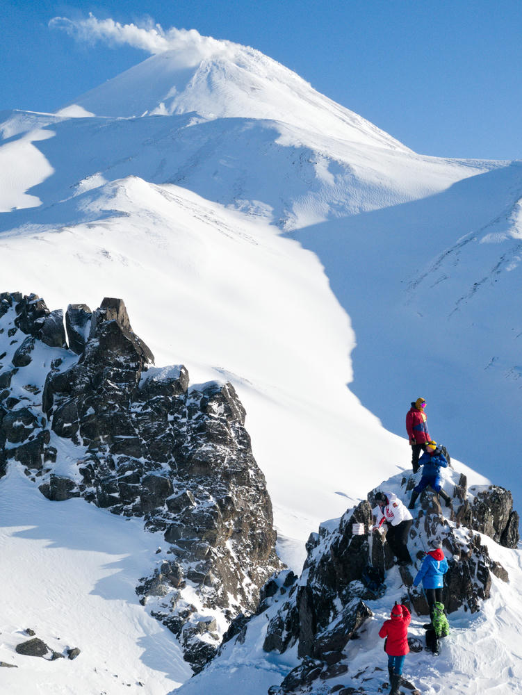 A snowmobile recon trip up to the pass between Avachinsky and Koryaksky, Avachinsky in the background