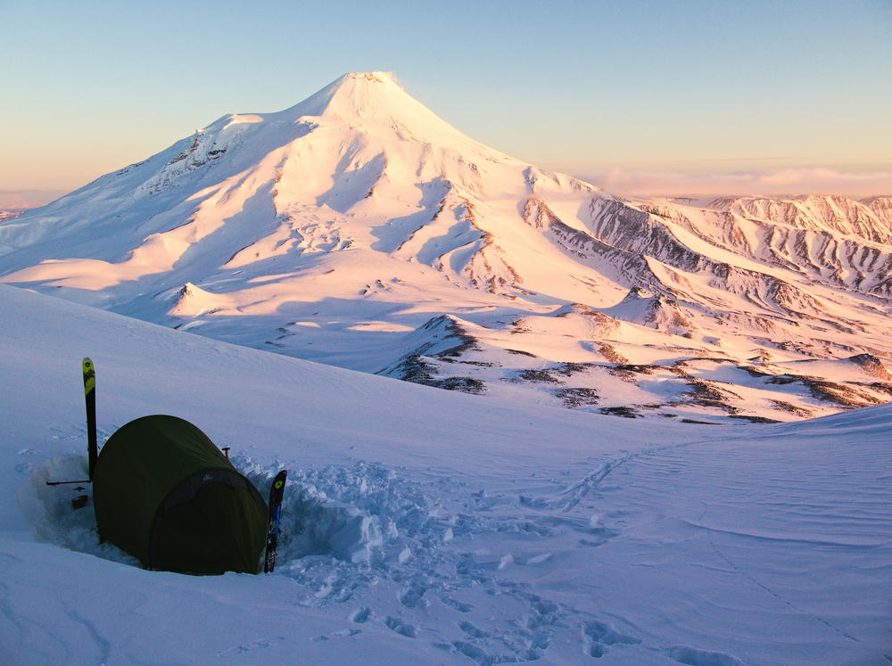 Campsite at 1600m on Koryaksky with Avachinsky in the background