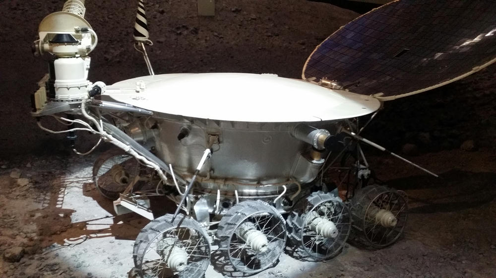 Lunakhod exhibit in the Museum of Cosmonautics, the first Lunar rover. Some of its testing was apparently conducted on Tolbachik volcano in Kamchatka!