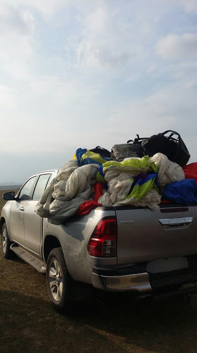 Piling into the Hilux!