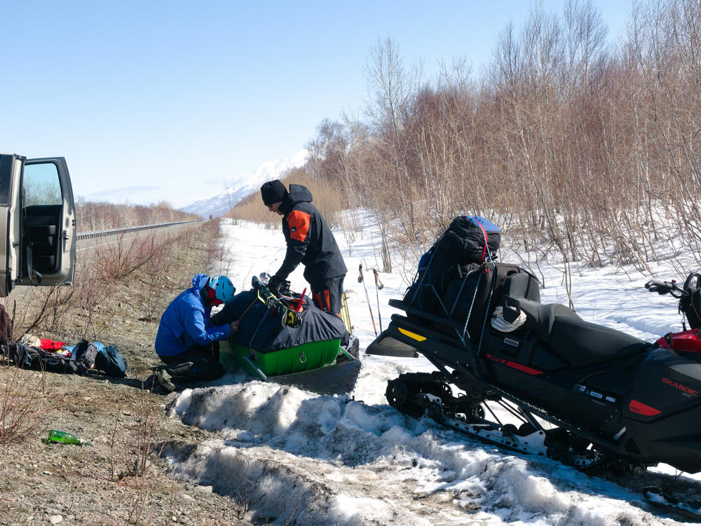 Loading up the snow mobile