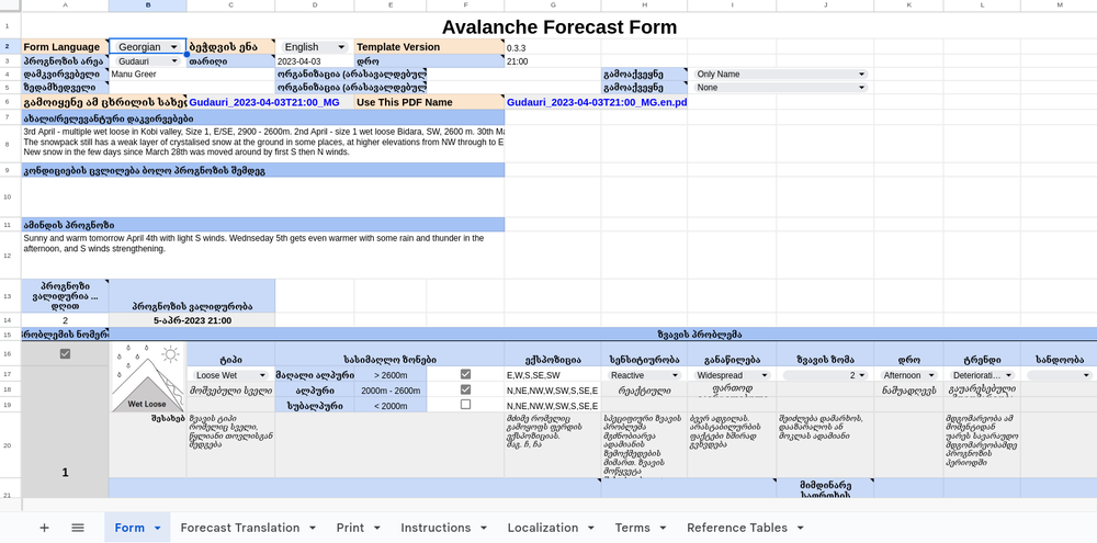 Forecast Entry Sheet (Georgian)